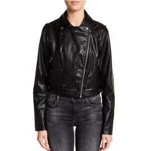 SAM EDELMAN Classic Moto Jacket with Studs Faux Leather in Black Size Small